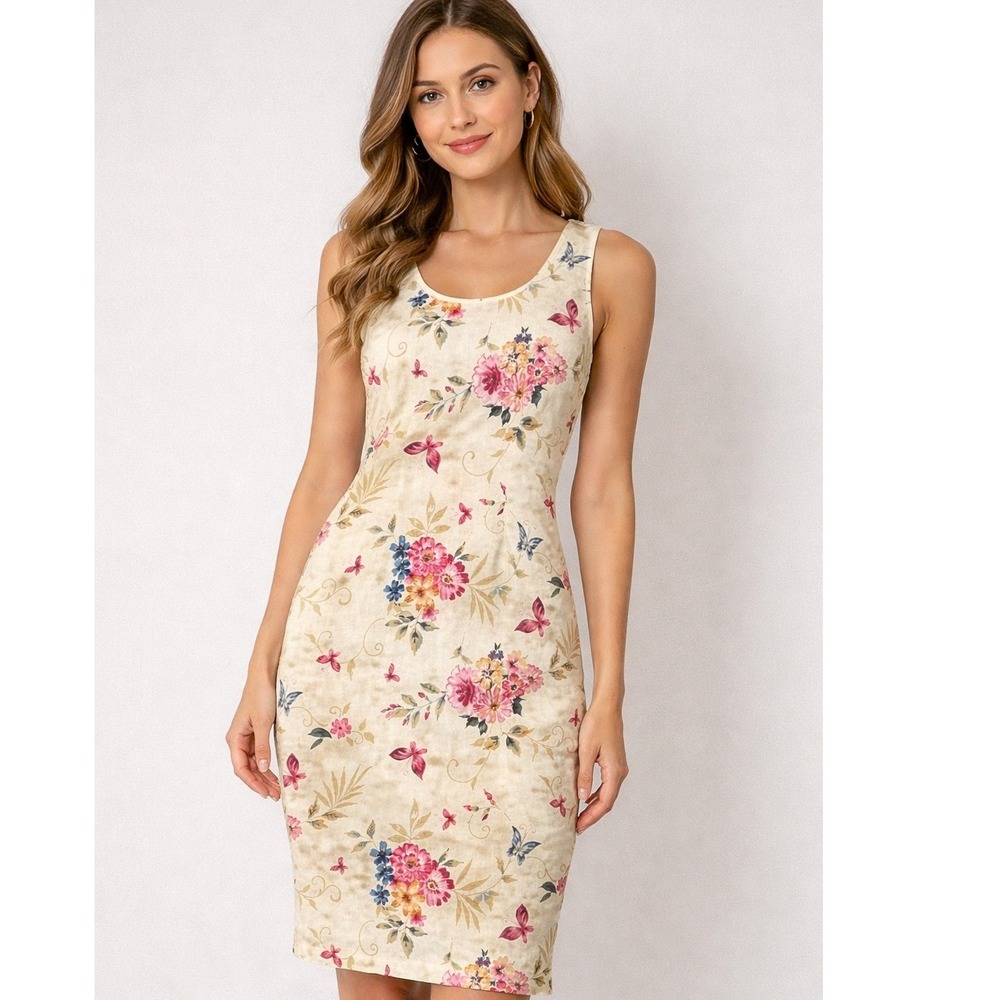 Ultra Dress New York Floral Butterfly Sheath Women Size 12‎ Beige Wedding guest